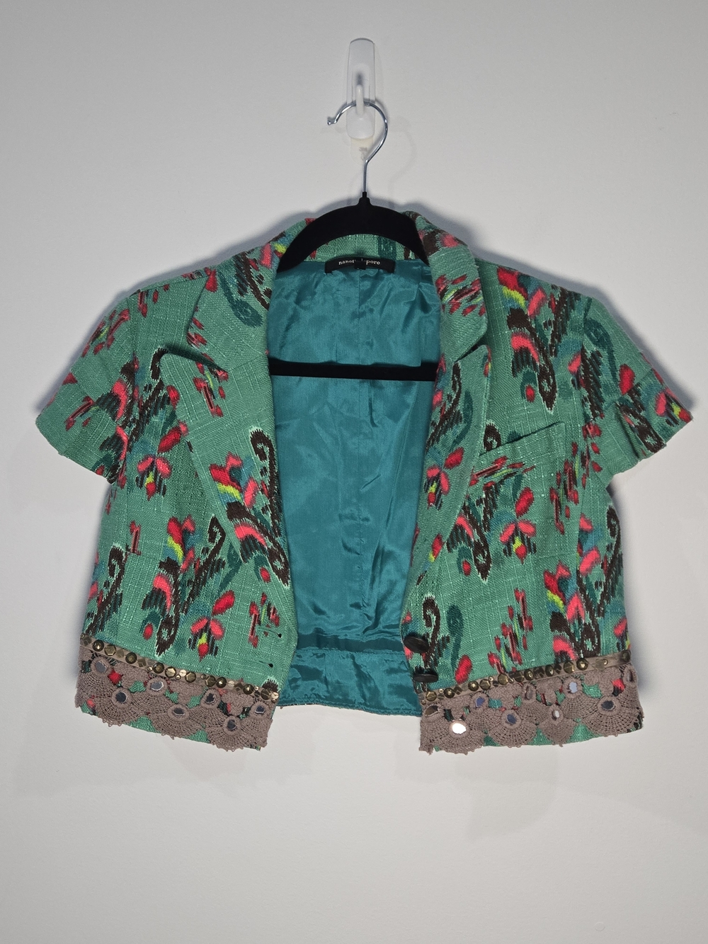 Nanette Lepore Sz 6 Teal Lined Jacket with Textured Trim